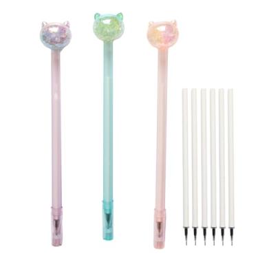 Imagem de Cooapen 3 canetas de gel coloridas com design de gato com 6 refis extras, caneta de tinta preta de 0,5 mm, fofa, estética, material escolar, presentes para meninas, crianças e mulheres