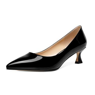 Imagem de ROSERWISH Sapato feminino envernizado bico fino slip on trabalho moda casual gatinho salto baixo sapato social 5 centímetros, Preto, 8