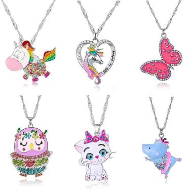 Imagem de SYNLIN 6 colares fofos para meninas adolescentes – adorável colar de cristal pastel para meninas – presentes de unicórnio para meninas – presentes de fada para adolescentes – colar delicado pacote de presente de aniversário, Cristal, Zircônia cúbica