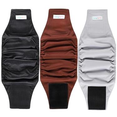 Imagem de Langsprit Bandas de barriga masculinas para cães (pacote com 3) - envoltórios masculinos de alta absorção laváveis - Fraldas reutilizáveis para cães (preto, cinza, café, pequeno)