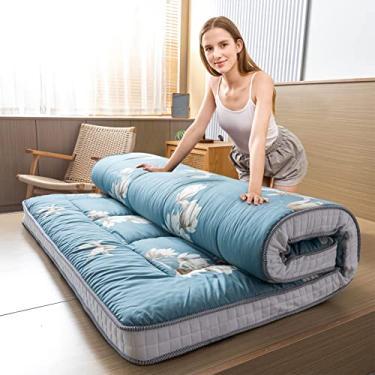 Imagem de MAXYOYO Colchão de futon com estampa floral, colchão de chão japonês, colchão acolchoado, almofada de dormir dobrável extra grosso, respirável, espreguiçadeira, cama de hóspedes, tamanho solteiro