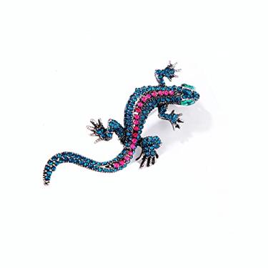 Imagem de Broche vintage de lagartixa com strass cristal animal Gecko broche preto/vermelho/azul réptil broche personalidade roupas chapéu bolsa saia acessórios para homens e mulheres, Cristal, Cobre