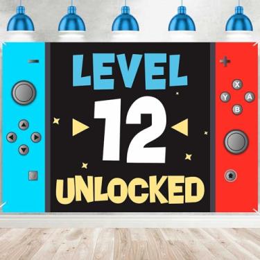 Imagem de Level 12th Unlocked Happy 12th Birthday Level Up Banner Background Photo Booth Props Video Game Tema Juvenil Decoração para Meninos Meninas Festa de 12º Aniversário Lembranças de Chá de Bebê