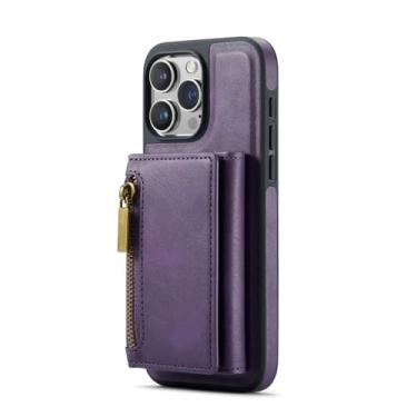 Imagem de Capa de telefone com suporte de cartão de couro removível 2 em 1 para iPhone 14 15 13 12 11 Pro Max Plus Carteira magnética capa à prova de choque, terno roxo, para iPhone 14 Plus