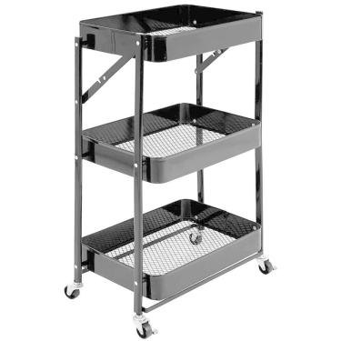 Imagem de Carrinho Organizador Multiuso Dobrável com Rodinhas 3 Prateleiras Fruteira Estante - Casambiente