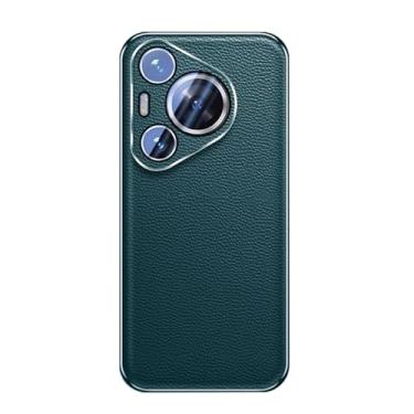 Imagem de HAO RIYLN Capa de couro genuíno para Huawei Pura 70 Ultra/70 Pro/70 Pro+/70, capa de telefone fina e luxuosa e elegante, borda macia, resistente a arranhões, verde, 70 Pro