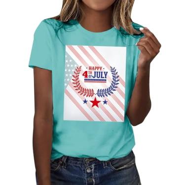 Imagem de Camiseta feminina Happy 4th of July com estampa patriótica da bandeira dos EUA para festa de verão, Verde menta, GG