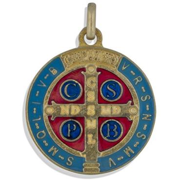 Imagem de Medalha católica de São Bento, 3,8 cm de diâmetro, Ouro com esmalte