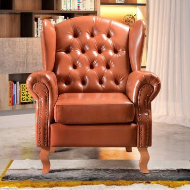 Imagem de Poltrona Chesterfield Imperador Decoração Retrô Vintage Caramelo