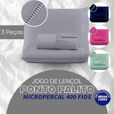 Imagem de Conjunto Lençol Micro Percal 400 Fios Ponto Palito - Solteiro/Casal Padrão/Queen/King (Azul, Queen)