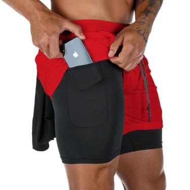 Imagem de Bermuda Esportiva Masculina 2x1 Térmica com Bolso Oculto para Celular Calção Fitness com Compressão Para Corrida Academia Crossfit Short Dry Fit