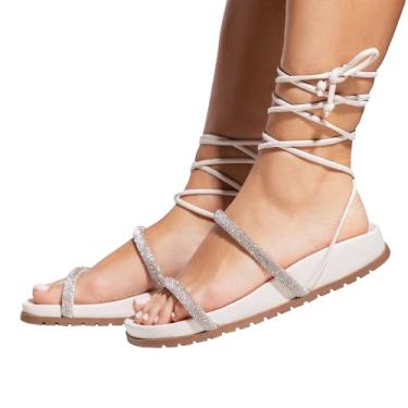 Imagem de Papete Feminina Amarração Com 2 Tiras De Strass Delicada Confortável (Off White, BR, Adulto, Numérico, 35)