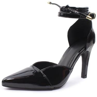 Imagem de Sapato Scarpin Re&Ton Salto Alto Amarração Feminino SC4 (Preto Verniz, BR, Adulto, Numérico, 36)