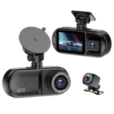 Imagem de XRC TECH Câmera de painel de 3 canais, DVR de carro de três vias frontal interna traseira, 4K + 1080P + 1080P, WDR, WiFi integrado, com rastreador GPS, luz LED infravermelha oculta, visão noturna