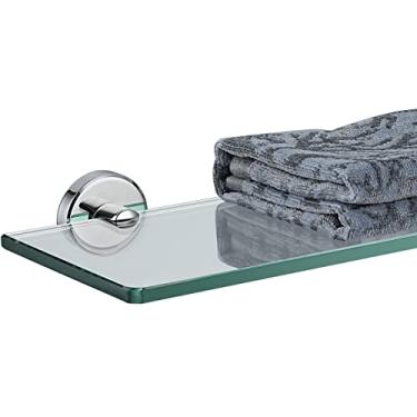 Imagem de JQK Prateleira de vidro para banheiro cromada, armazenamento para chuveiro de vidro temperado 35,56 x 12,7 cm, montagem para parede cromada polida em aço inoxidável 304, TGS101L14-CH