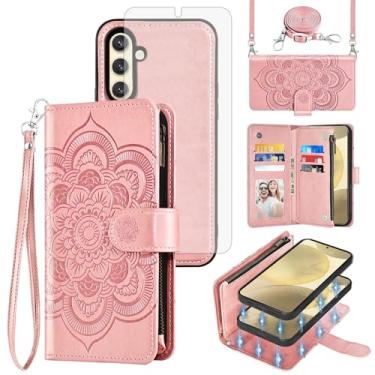 Imagem de Asuwish Capa de celular para Samsung Galaxy S24 5G Carteira com zíper magnética destacável com protetor de tela de vidro temperado, alça transversal, compartimento para cartão de flores S 24 24S G5