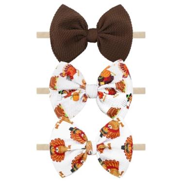Imagem de Lanmerry Laço de peru de Ação de Graças para meninas recém-nascidas, faixa de ação de graças, acessórios de cabelo macio, presente para recém-nascidos, bebês e crianças