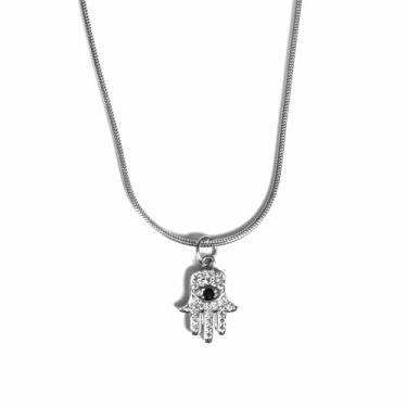 Imagem de Colar masculino hamsa/mão de fatima corrente aço inoxidável prata com zircônias