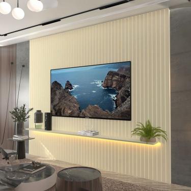 Imagem de Painel para TV Até 85 Polegadas Nobre 1 Prateleira Ripado Off White - Gelius