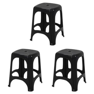 Imagem de Kit com 03 Banquetas Banquinho Plastico Niteroi Preto Resistente