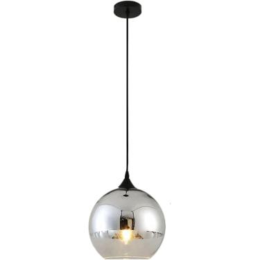 Imagem de Luz pendente de vidro esférico semi-banhado, lâmpada suspensa de teto globo simples e moderna, lustre de quarto de sala de jantar de ilha de cozinha, dourado, 15 cm
