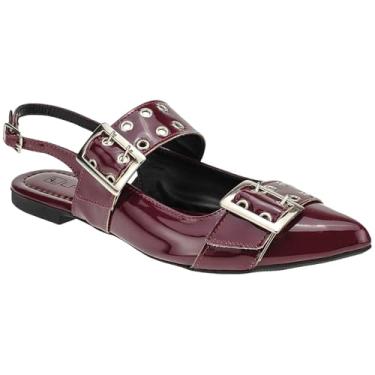 Imagem de Sapato Feminino Slingback Bico Fino Fivela Rasteira Mule (Marsala, BR, Adulto, Numérico, 34)