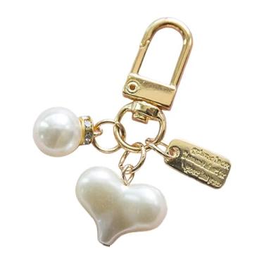 Imagem de EHJRE Porta-chaves Elegante E Elegante com Pérolas Artificiais para Capa de Fone de Ouvido, Coração