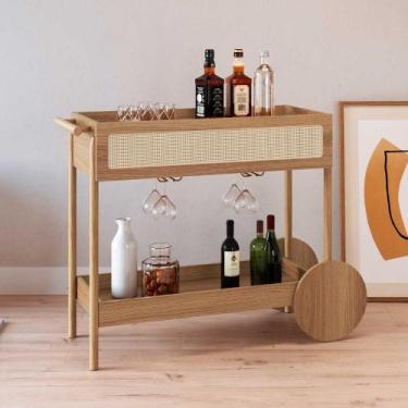 Imagem de Carrinho Bar 1 Gaveta 112cm com Porta Taças Pés em Madeira - Artesano 