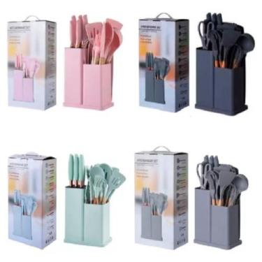 Imagem de Conjunto Utensílios Silicone c/ Facas e Tabua de Cortar 19Pç - Lolla, 