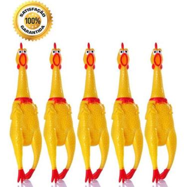 Imagem de 5 Brinquedo Frango Galinha Grita Borracha Mordedor Cães 30cm - Nipo