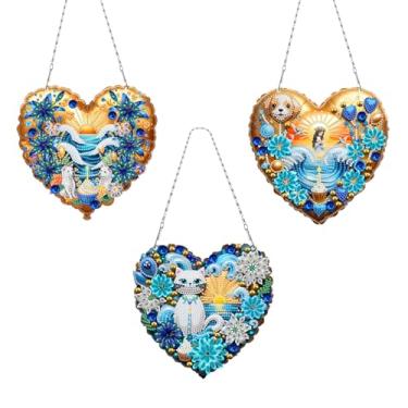 Imagem de MaiYiYi 3 peças DIY kit de pintura com pingente de arte de diamante para pendurar gato conjunto especial de pintura artesanal com pingente de cachorro pintura de diamante por números decoração de arte