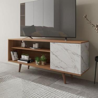 Imagem de Rack para TV Até 42 Polegadas 1 Portas R1486 Amêndoa/Mármore Branco - 