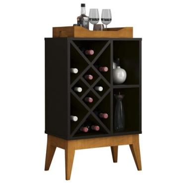 Imagem de Aparador Bali Bar Adega com Bandeja Espelhada e Pés em Madeira EDN Móv