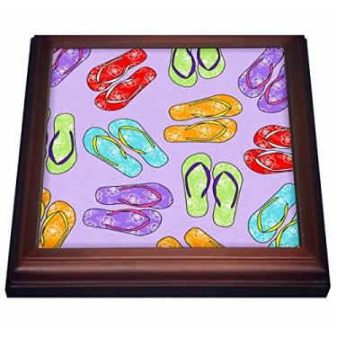 Imagem de 3dRose Tripé de fundo roxo com estampa de chinelos coloridos com azulejo, 20 x 20 cm