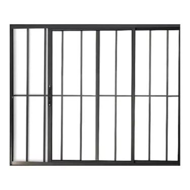 Imagem de Janela Para sala/Cozinha 2 Folhas 1,00x1,20 Alumí. Preto C/ Grade  - A