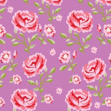 Imagem de Papel De Parede Adesivo Floral Vinil Rosas no Fundo Lilás - DecoraPlus