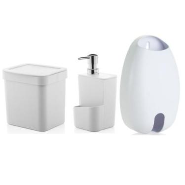 Imagem de Kit Cozinha Lixeira 2,5 Litros Dispenser Porta Detergente Dispenser Sa