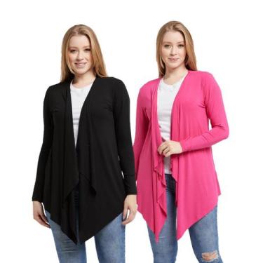 Imagem de Kit com 02 cardigan plus size feminino casaco kimono com bico manga lo