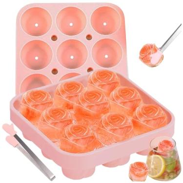 Imagem de Molde de cubo de gelo com tampa, bandeja de gelo rosa de silicone com mini pinças, bandejas de cubos de gelo rosa para freezer, forma de bandeja de gelo de fácil liberação para fazer 9 moldes de bolas