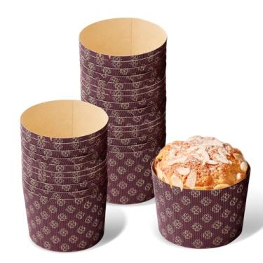 Imagem de ROCKSHEAT Copos de papel panetone de 12,7 cm, pacote com 25 copos descartáveis de pão de Páscoa resistentes ao calor, copos de papel grandes, moldes Kulich para assar (marrom)