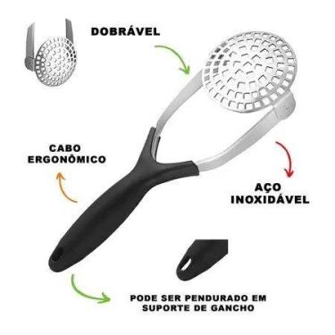 Imagem de Amassador de Batatas Dobrável Legumes Espremedor Inox 29cm - Clink