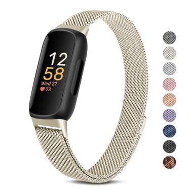 Imagem de Pulseira de metal para Fitbit Inspire 3 para mulheres e homens, pulseiras de substituição de aço inoxidável ajustáveis para Fitbit Inspire 3 Fitness Tracker (ouro champanhe)