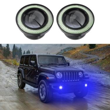 Imagem de HEVLE 2 peças de faróis de neblina Angel Eye Halo para carros, projetor universal COB LED super brilhante de alta potência com anéis de halo, luz diurna DRL, lâmpadas para dirigir carros (azul)