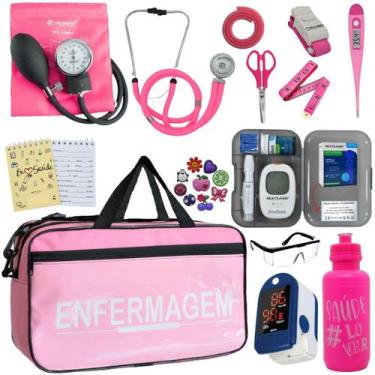 Imagem de Kit Bolsa Cores Aparelho Pressao Esfigmomanometro Medidor de Glicose C