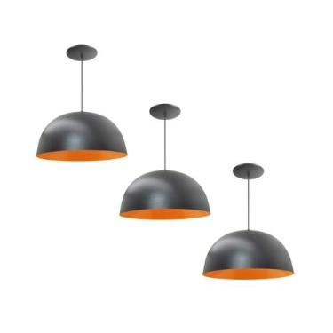 Imagem de Kit 3 Luminária Pendente Meia Lua 24cm Com Interior Laranja Fiação 110