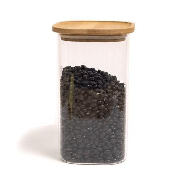 Imagem de Pote De Vidro Com Tampa De Bambu Oikos 1,4l Hermético Quadrado Empilhável