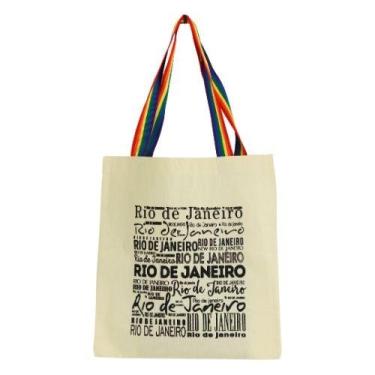 Imagem de Bolsa Ecobag 100% algodão Estampa RJ ESCRITAS Alça arco-íris - CARIOCA