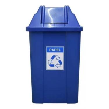 Imagem de Lixeira 100litros Tampa Basculante Cores Coleta Seletiva Jsn, Azul