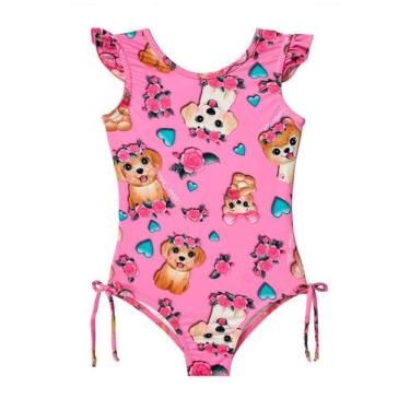 Imagem de Maiô Infantil com Babado Estampado - Metida Moça, 06, Pets rosa candy