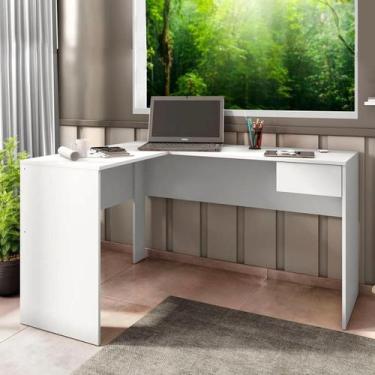 Imagem de Mesa para escritório em l com 1 gaveta casa d euro branco - Village Mó